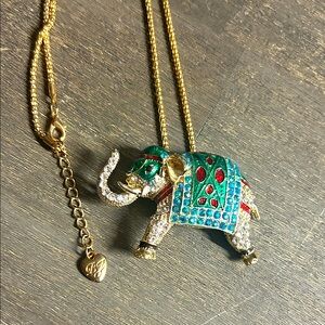 Betsey Johnson‎ Gold and Multicolor Rhinestone Elephant Pendant Necklace/Brooch